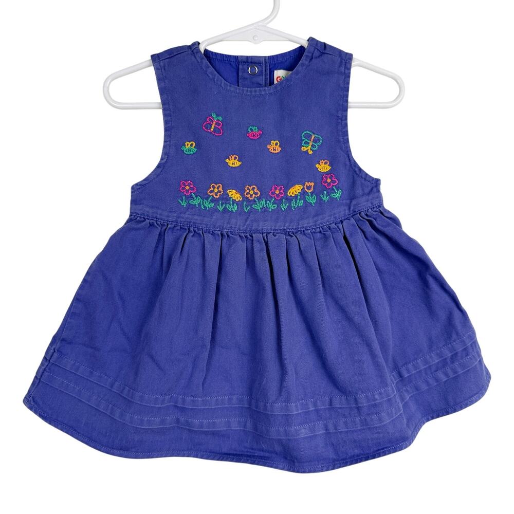 Vtg 90s Gymboree Cotton Dress Purple Blue Floral Butterflies Girls - 12-18